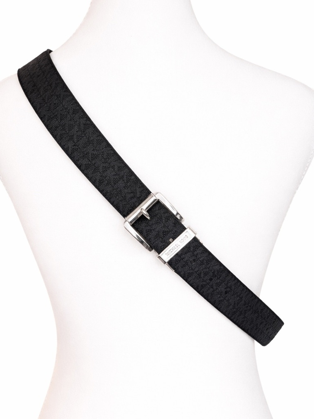 Michael Kors Reversible MK Monogram Belt Black Brown Silver Buckle XL NWT - Picture 4 of 11